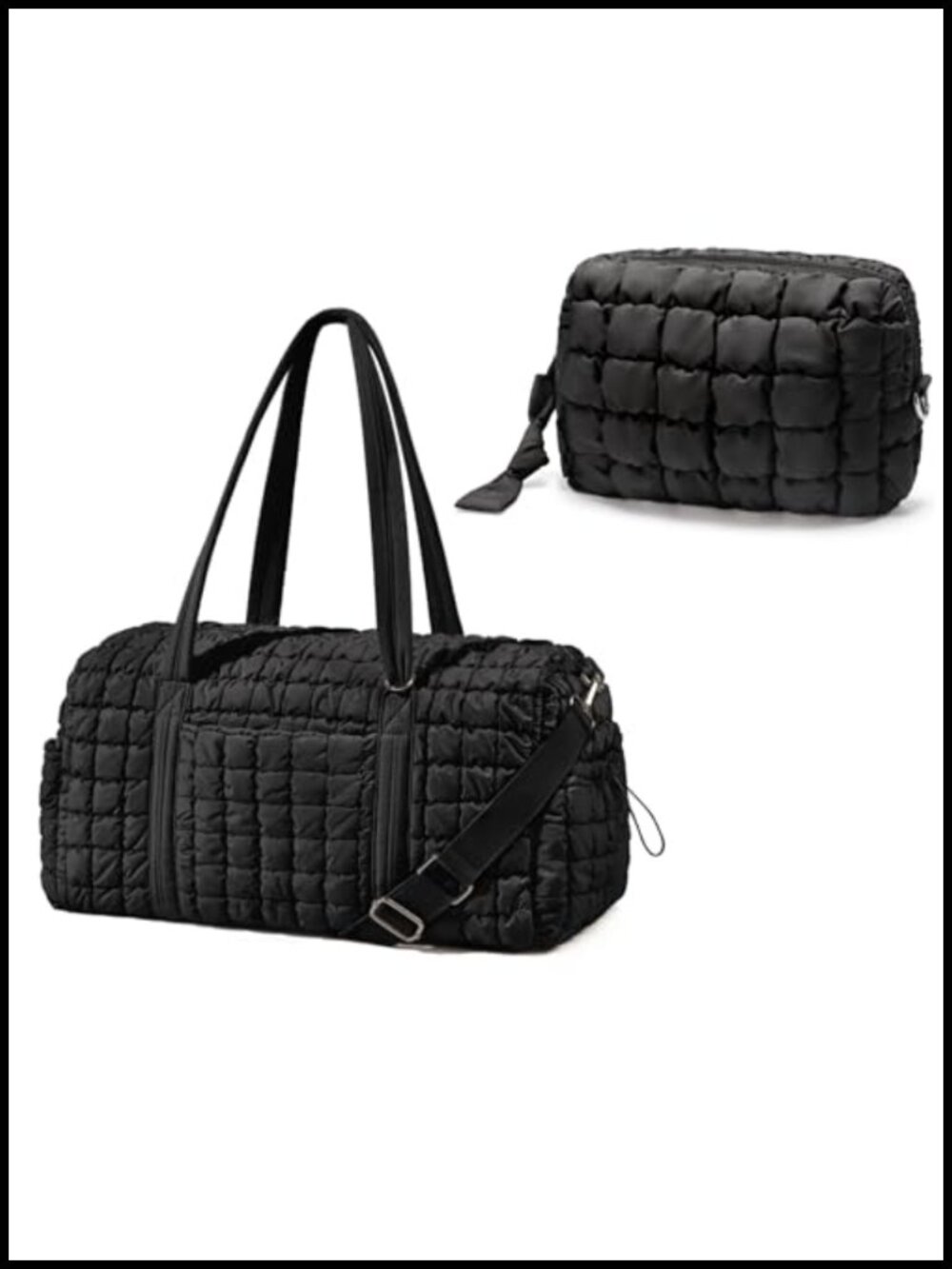 Quilted Travel Duffle Bag with Matching Cosmetic Pouch
